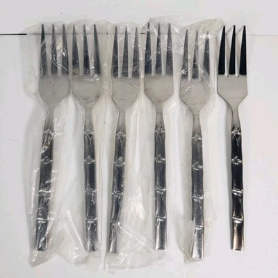 6 Lifetime Cutlery IC Bamboo LCU13 Salad Forks Stainless Steel Japan 6 1/2" - Image 1 of 4