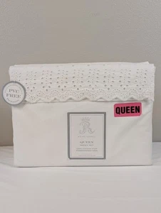 Rachel Ashwell bestickt Ösen Saum QUEEN Bettwäsche Set weiß 100% Baumwolle Shabby - Bild 1 von 11