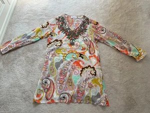 Derhy La Plage Ladies Long Top Size L With Beaded Neck Line - Picture 1 of 6