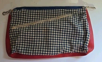 MCM Retro Vtg Handmade Casual Plaid Fabric Vinyl/Leather Bag Purse Patriotic  - Image 1 of 4