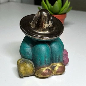 Sombrero Sleeping Man Figurine Painted Mexican Clay Folk Art Panchito Colorful - Picture 1 of 10