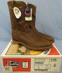 JUSTIN 3372 MENS 10.5D COFFEE WESTERNER LEATHER COWBOY WORK BOOTS 11IN PULL-ON - Picture 1 of 8