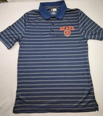Mens NFL Team Apparel Chicago Bears Polo Shirt Size Medium Navy Blue Striped  - Image 1 of 4