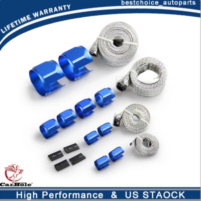 Stainless Steel Braided Dress-Up Hose Cover Kit Sleeving Chrome Blue Universal - Image 1 of 4
