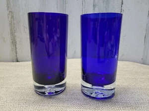 Cobalt Blue Block Stockholm Blown Glass or Vase 2 Highball Controlled Bubble - Picture 1 of 12