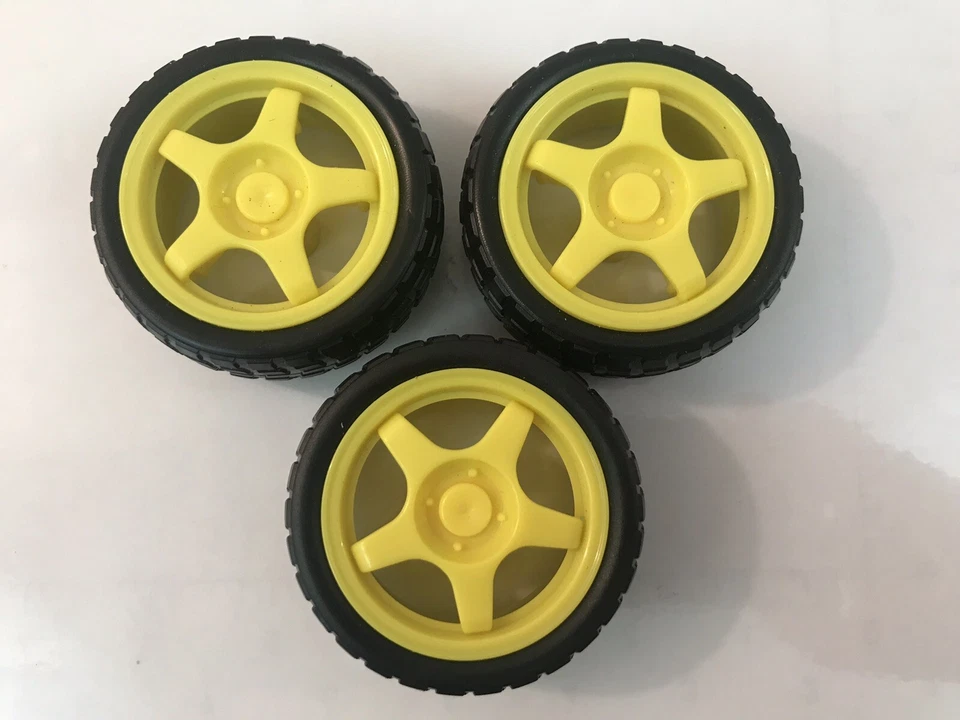 AutoEC 3 Pack Plastic Wheels X001FX96C5 68mm Smart Car Robot RC Fast Ship Yellow - Image 1 of 4