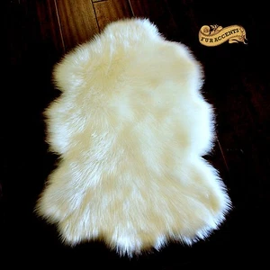 FUR ACCENTS Shaggy Faux Fur Mountain Sheepskin Bear Skin Rug / White Luxury Fur - Picture 1 of 2