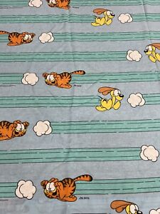 Vintage Garfield And Odie 1978 Blue Green Twin Flat Bed Sheet 95" x 64" Fabric