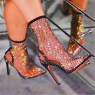 Womens Glitter Mesh Pointed Toe Over Knee Boots Thigh Stiletto Party Club Shoes