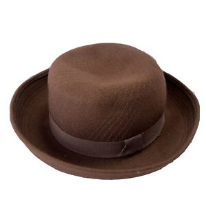 Women Brown 100% Wool Bowler Derby Hat 7" Diameter Top Stitched RN#98070 