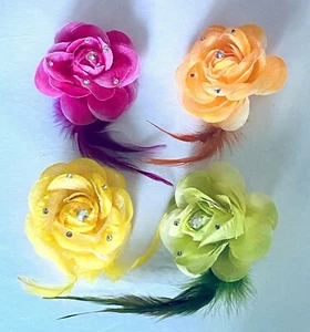 Hair Beak Clip & Brooch Pin Corsage Feather Rose Fascinator Wedding Accessories - Picture 1 of 63