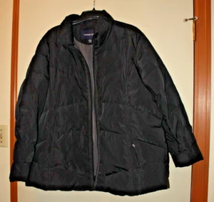 Lands End Women Size 2X 20W 22W Coat Jacket Black Quilted Down Feather Fill Zip - Picture 1 of 5