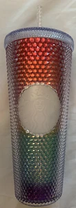 New Starbucks 2020 Rainbow Pride Studded Bling 24 Ounce Tumbler Cup Glass - Picture 1 of 5