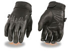 Black Gel Palm Embroidered Leather Gloves FLAMES Motorcycle Rider Biker Work