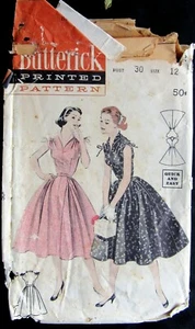 VESTIDO Adolescente Hombro Atado Arco RARO Butterick 7382 De Colección Años 50 Patrón de Costura - Imagen 1 de 4