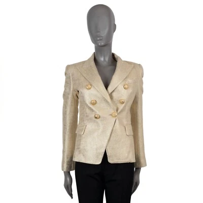70309 auth BALMAIN gold cotton METALLIC DOUBLE BREASTED Blazer Jacket 36 XS - Image 1 of 4