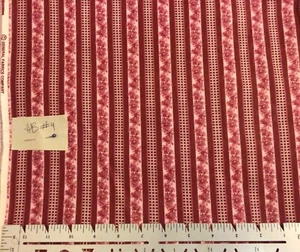 Vintage Mauve Floral Stripe Cotton fabric By the Yard Cottagecore - Picture 1 of 1