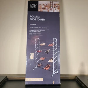Easy Home Chrome Rolling Shoe Tower - 40 Pairs 8 Tier - Easy Assembly - #43089 - Picture 1 of 4