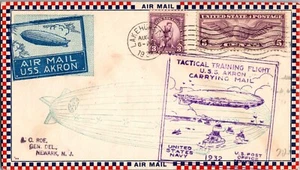 1932 USA USS Akron Zeppelin Cover Lakehurst to Newark NJ Roessler Cachet Error - Picture 1 of 2
