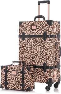 Set Valigia Vintage 2 Pezzi 20" Donna Carina Bagaglio da Viaggio con Borsa 12" - Foto 1 di 8