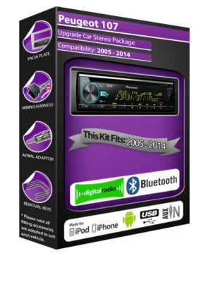 Peugeot 107 Radio DAB , Pioneer de Coche CD USB Player, Bluetooth Manos Libres - Imagen 1 de 4