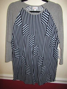 Lularoe Randy T, 2XL, Light Blue and Black Stripes with Gray sleeves NWT - Picture 1 of 2