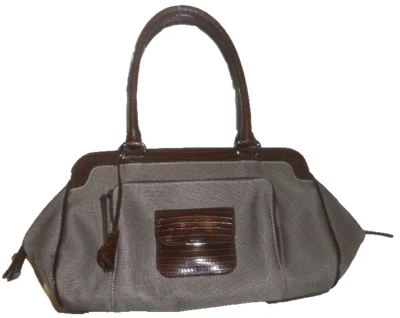 Auth Tod's Beige Canvas & Lizard Kate East Media Giorno Hobo Shoulder Bag  - Image 1 of 4