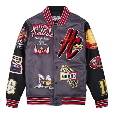 Chaqueta de carreras Dodge Hellcat parcheada de bombardero universitario gris/negra para hombre X-Large XL Foto 1 de 4