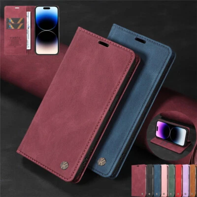 For iPhone 16 16e 15 14 13 12 Pro Max XS 8 7 Plus Case Leather Wallet Flip Cover - Image 1 of 4