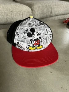 Mickey Mouse Black Hat W/ Cartoon Print Background  - Picture 1 of 5