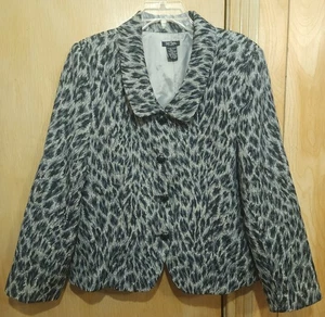 Vintage Bob Mackie Jacke Damen Gr. 16 Leopardenmuster Gobelin grau schwarz Strass - Bild 1 von 12
