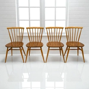 4 Ercol Windsor Spindle Bow Back Dining Chairs Model 449 Light FREE Delivery* - Picture 1 of 24