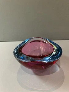 Vintage Heavy Murano Pink & Blue Sommerso Glass Triangular Geode Bowl - Picture 1 of 4