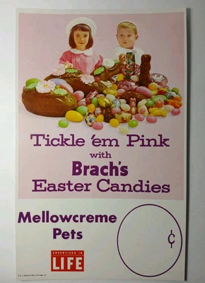 Letrero publicitario vintage de caramelo de Pascua de Brach de decoración de Pascua de los años 60 Foto 1 de 4