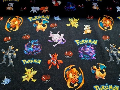 Sommersweat French Terry Pokemon schwarz 50cm x 180cm breit NEU - Bild 1 von 2