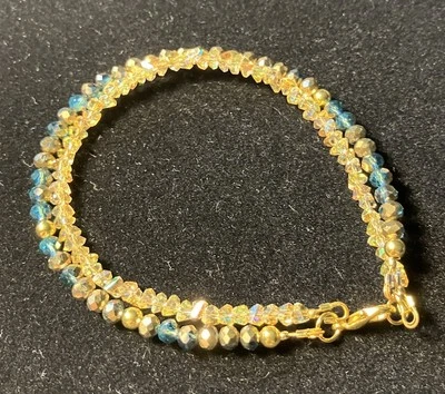 Double Strand Lobster Claw Bracelet With Faceted Crystals 8” Montana Blue/Gold - Изображение 1 из 3