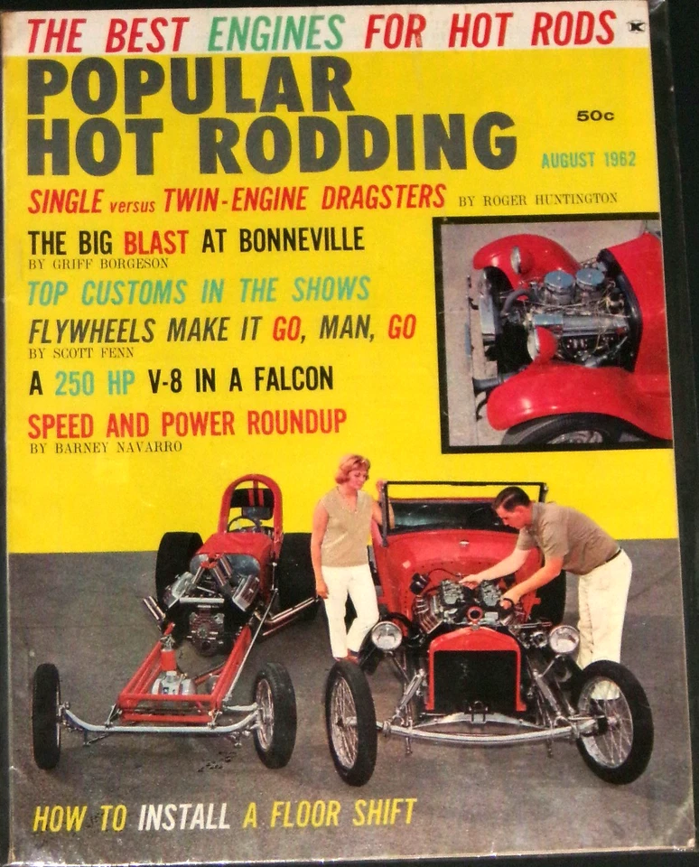Popular Hot Rodding, August 1962, Bonneville, Falcon, Customs, Dragsters, NF- - Image 1 of 1
