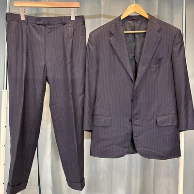 Isaia Sciammeria Suit, EU52, 3 Button Super 160, Blue w/stripes - Image 1 of 4