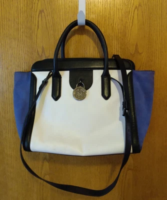 Bolso de Mano Vince Camuto Blake Cuero Blanco y Negro Azul Gamuza con Correa Bandolera Foto 1 de 4