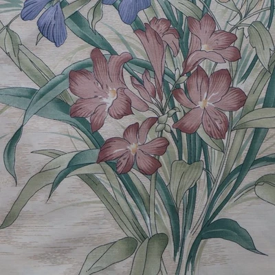 Vintage Interior Fabric Design Chintz Blue, Dusty Pink, Green Iris Floral 9.6 yd - Image 1 of 4