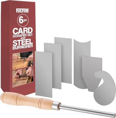 PEACHTREE WOODWORKING SUPPLY Fulton Cabinet Scraper Burnisher with 6 Piece Multi-Shaped Card Scraper Set