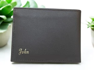 Cartera de cuero negra para hombre - Nombre grabado personalizado RFID doble pliegue regalo - Imagen 1 de 5