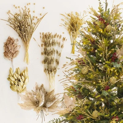 54 Piezas Oro Brillo Artificial Cedro Ramitas Selecciones Imitación Cedro Ramas Tallos C... Foto 1 de 4