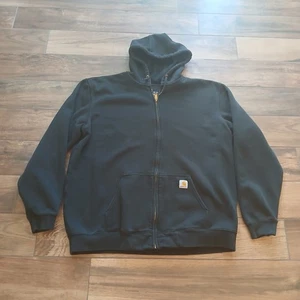 Carhartt Hoodie Mens 2XL XXL Tall Black Full Zip Sweatshirt Full Zip K122 - Picture 1 of 8