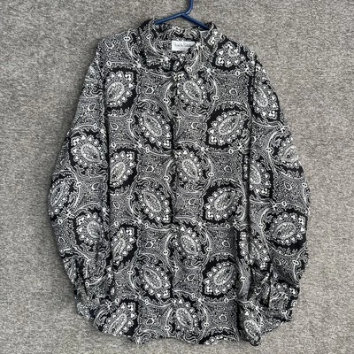 Camisa Diane Von Furstenberg Mujer 2X 3X Blusa Negra Blanca Estampado Paisley Plus Foto 1 de 4