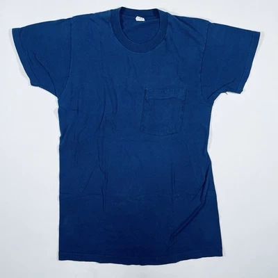 Camiseta vintage de los 80 con bolsillo en blanco puntada única BVD azul marino talla grande Foto 1 de 4