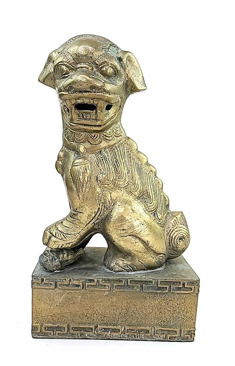 古銅 小狗 置物(K-A814) 中国古董狗黄铜金雕像和雕像|