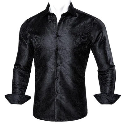 Camisa de vestir de manga larga para hombre informal de negocios calce regular cachemira lisa S-4XL Foto 1 de 4