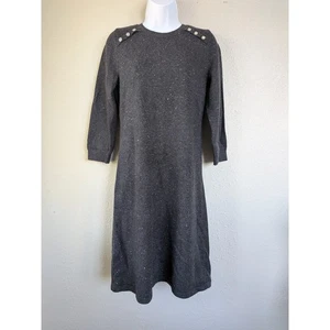 Talbots Women's Gray Speckled Sweater Knit Dress 3/4 Sleeve Button Detail Career - Picture 1 of 9