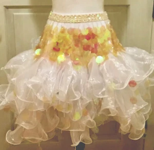 Women’s Ballroom Dance Skirt Rhythm Latin Dances White Gold Florescent Sequins M - Picture 1 of 12